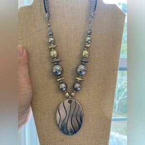 Chico’s Metal Beaded Necklace with a Large‎ Pendant